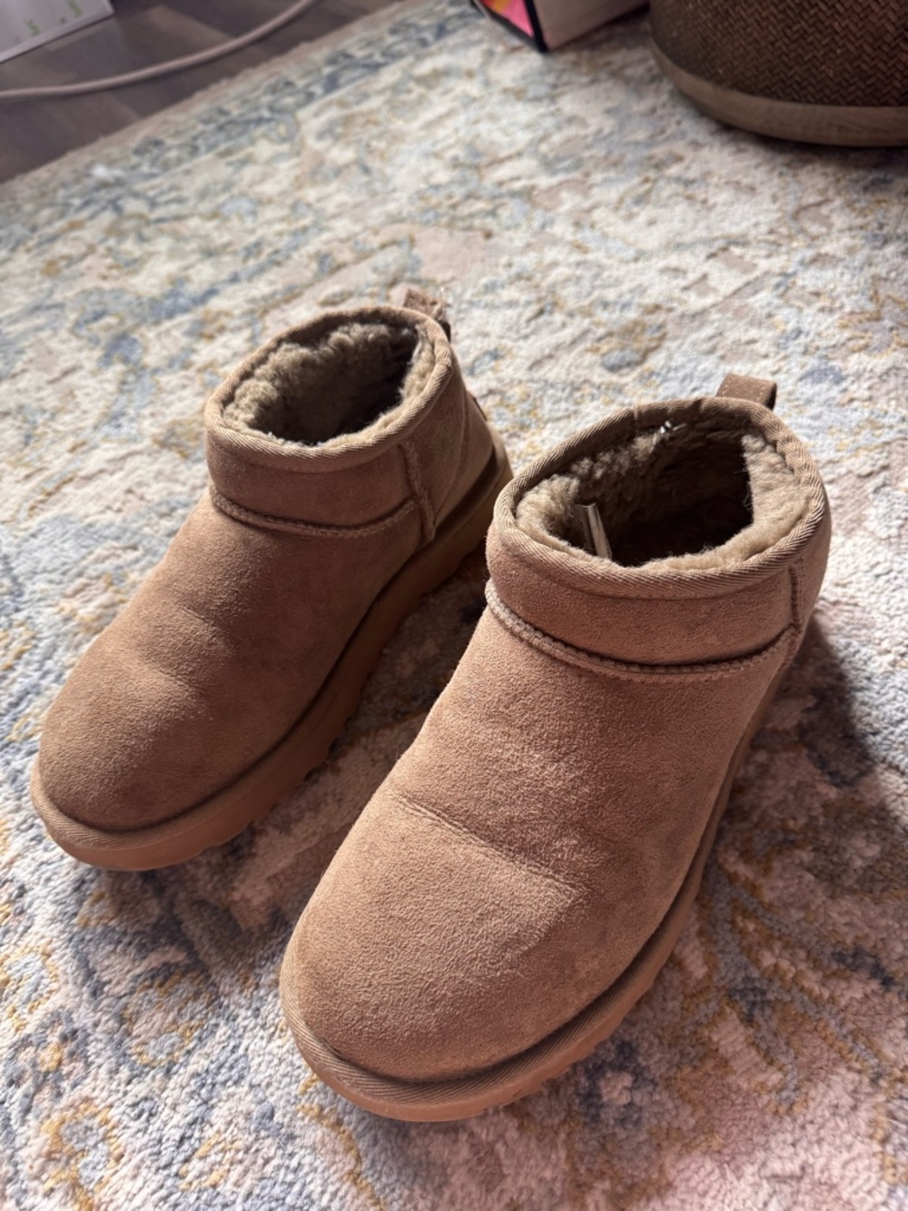 UGG Chestnut Suede Faux Fur Lined Mini Booties